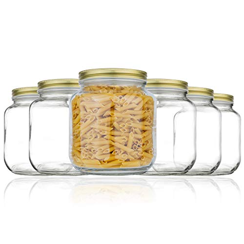 kitchentoolz 6 Pack of Glass Mason Jar Half Gallon Wide Mouth with Airtight Metal Lid - Safe for Fermenting Kombucha Kefir, Pickling, Storing and Canning Made in USA - color: Gold Lid