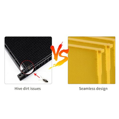 Benefitbee 10 Pack Plastic Deep Beehive Frames, Pre-Carved Langstroth Brood Frames Yellow | One-Piece Seamless pre-carved bee frames, easy clean, fit standard 9-1/8 inch Langstroth deep hive, durable plastic