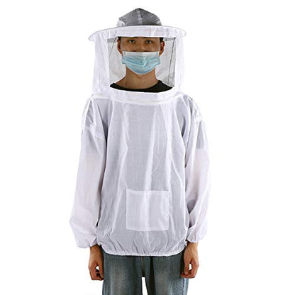Beekeeping Tools Suits,Breathable Adult Anti Bee Veil Suit Beekeeping Protective Clothing Beekeeper Protective Outfit Upper Body Beekeeping Jacket with Veil Hood Ventilated (White) - color: White