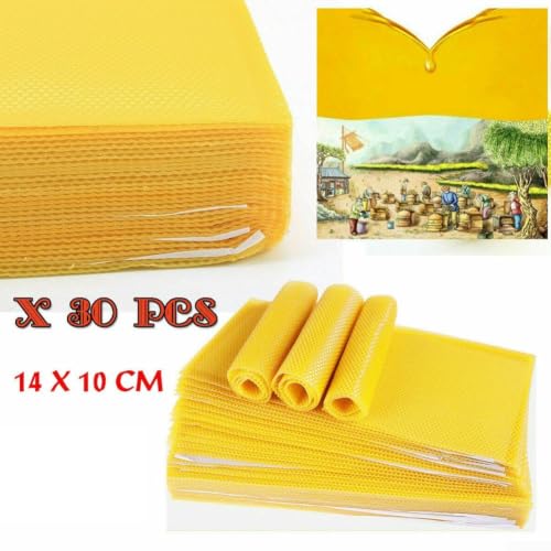 Natural Yellow Beeswax for honeycomb Foundation Sheets 30pcs, 14cm Bee -Hive Frames for Nest Building & Honey Extraction