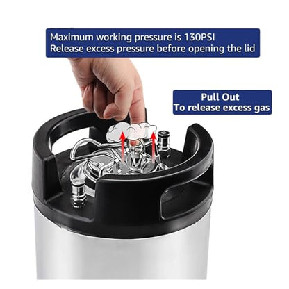 19L Cornelius HomeBrew Keg, Stainless Steel Soda and Draft Beer Keg with Standard Ball Lock Disconnect, Stackable Design, 130psi Pressure Resistance