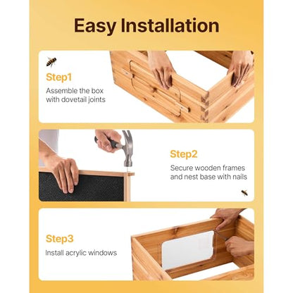 Happybuy Bee Hive Medium Box Starter Kit, 100% Beeswax Coated Natural Fir Wood, Langstroth Beehive Kit with 10 Frames and Foundations
