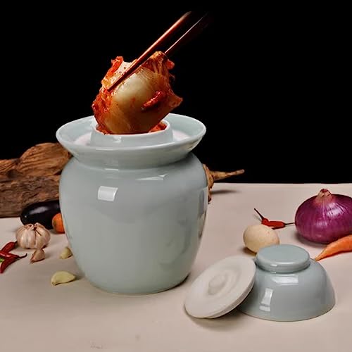 Fermentation Jar Kit Traditional Chinese Porcelain Pickle Jar,Ceramics Fermenting Crock Kit with Water Seal Airlock Lid, Pickle Jar for Pickles Kimchi, Sauerkraut green-4kg