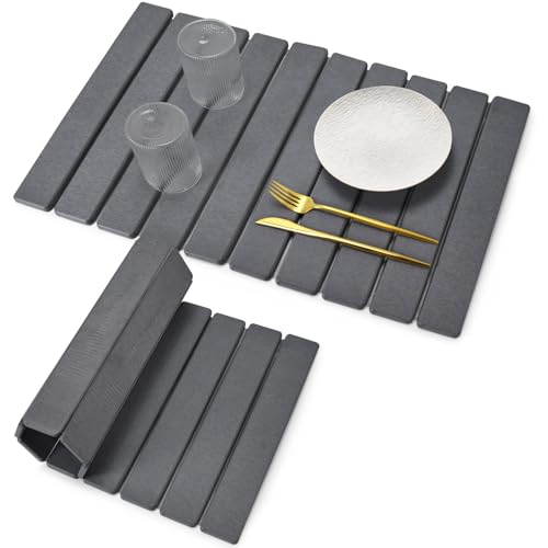 Large Stone Dish Drying Mats for Kitchen Counter, 24"(L)×16"(W) Collapsible Quick Dry Dish Drying Mat, Eco-Friendly Absorbent Diatomaceous Earth Mat for Dishes Bottles Cups, Match Any Countertop - color: Gray, size: 24" x 16"