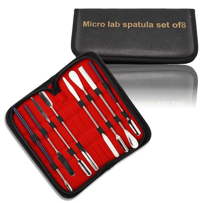 Stainless Steel Micro Lab Spatula Sampler Set - 8 Pieces, Multi-Purpose Mixing and Filling Spatulas with Various Ends - Flat, Scoop, Round, Tapered Arrow - 7" and 6" Lengths - style: Type 3
