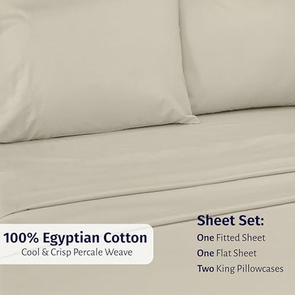 California Design Den Certified 100% Egyptian Cotton Percale Sheets King Size Set - Lightweight, Deep Pocket Bed Sheets Egyptian Cotton Set, Crisp & Durable Luxury Bedding Set - Beige - color: Beige, size: King