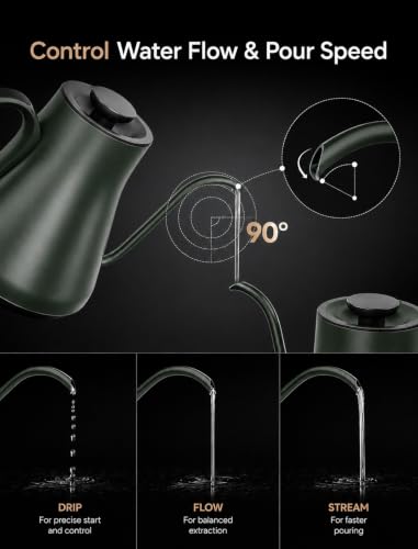 Cocinare Gooseneck Electric Kettle, ±1°F Precise Temperature Control, 1500W Fast Heating, Pour Over Coffee & Tea Kettle with Brew Timer & Keep Warm, Stainless Steel, 0.9L (Delacroix Green) - color: Delacroix Green
