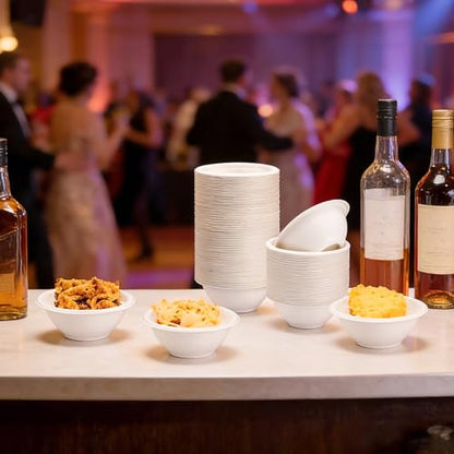 LeonBach 150 Pack 6oz Natural Bagasse Fiber Bowls, Small Disposable Paper Bowls Microwavable Safe Sample Snack Cups Charcuterie Serving Cups for Sauce Portion Condiment Ice Cream Desserts, White - color: White, style: 6oz-150 Pack
