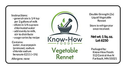 Liquid Vegetable Rennet (2x, double strength) (1 oz.) - size: 1 oz.