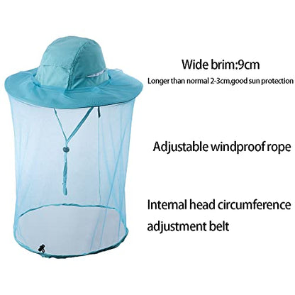 Head Netting Mosquito Net Hat Beekeeper Bee Veil Hat Bug Face Cover Netted Fishing Safari Hats Dog Grooming Women Men Light Blue - color: Light Blue