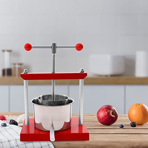 Cheese Tincture Herb Fruit Wine Manual Press, 0.8 Gallon Stainless Steel Barrels Press Machine for Juice, Vegetable, Wine, Olive Oil, Silver and Red Manual Fruit Wine Press, 8.27*10.24*14.37in