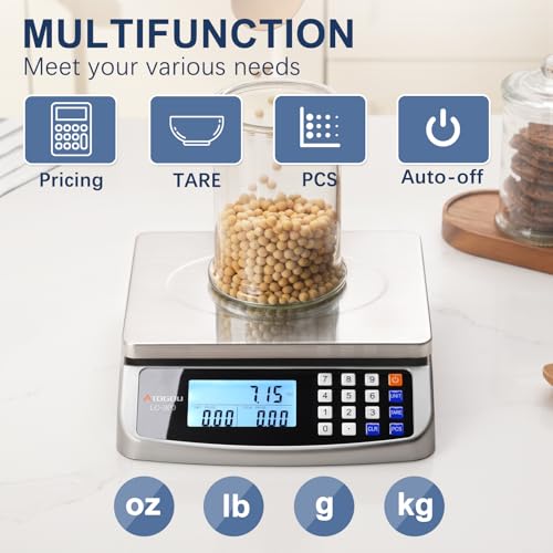 Atogou 66lb Food Scale, Commercial Kitchen Scale with Price Computing, Plug-in Usable, 0.05oz/1g, 304 Stainless Steel, for Cooking, Vegetables, Farm, Industry, Counting. LC300 Grey - style: Grey 66lb/30kg