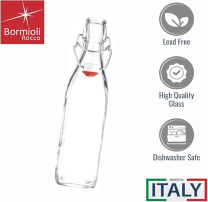 Bormioli Rocco Swing 17 oz. Square Swing-Top Glass Bottle with Airtight Seal and Metal Clamp for Drinks, Juices, Wine, or Dressings, Single Bottle - size: 17 Ounces