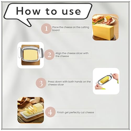Stainless Steel Wire Butter & Cheese Slicer Cutter,with Ergonomic handle Portable Grip for Block Cheese, Butter,Soft Fruits（7.68×2.56in Silver）
