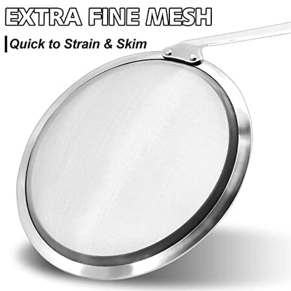 Anaeat 4.7" Stainless Steel Fat Skimmer Spoon - Professional Kitchen Fine Mesh Food Strainer and Hot Pot Skimmer with Long Handle for Skimming, Cooking, Frying, Grease, Gravy and Foam - color: 4.7" Fine Mesh Skimmer