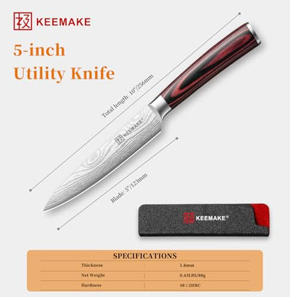 KEEMAKE 5 Inch Paring Knife - Ultra Sharp High Carbon Stainless Steel, Tomato Knife for Fruit Cutting & Peeling with Ergonomic Utility Handle