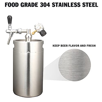 Portable Draft Keg System Stainless Steel Keg Mini Keg Draft System Stainless Steel Portable Mini Keg Dispenser Pressure Regulator Craft Beer Draft Home Brew,8L