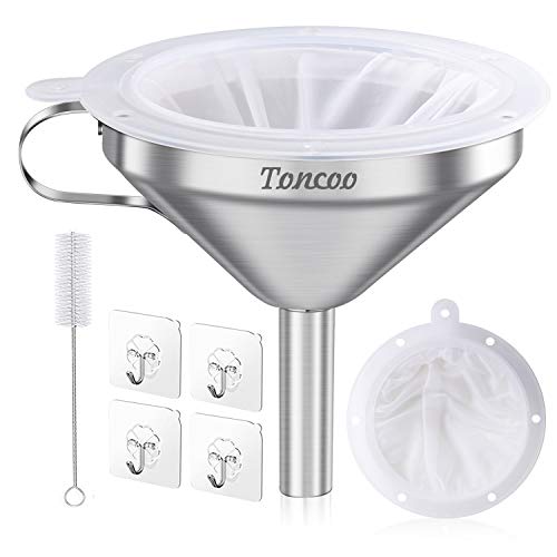 Toncoo 5-Inch Premium Stainless Steel Funnel with 200 Mesh Food Strainer, Kitchen Funnel for Bottles