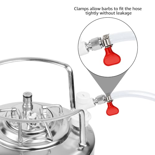 Ball Lock Keg Post Quick Disconnect Set Corny Keg Connectors, 19/32-18 Female Thread Keg Post 5/16’’ Gas and 1/4’’ Liquid Barb, Stainless Steel Ball Lock Keg Fittings with Hose Clamps for Home Brewing