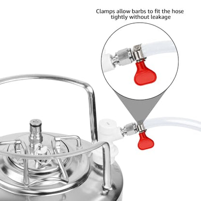 Ball Lock Keg Post Quick Disconnect Set Corny Keg Connectors, 19/32-18 Female Thread Keg Post 5/16’’ Gas and 1/4’’ Liquid Barb, Stainless Steel Ball Lock Keg Fittings with Hose Clamps for Home Brewing