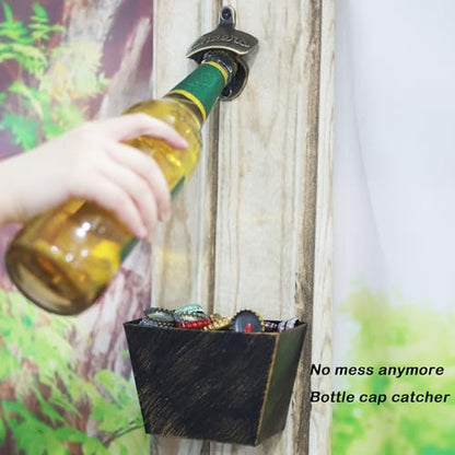 Stainless Steel Soda Bottle Cap Collector Wall Mounted 5" | Aged Gold, Rustproof, Beer Top Holder Remover, Mountable for Kitchen Home Bar - color: Antique Gold
