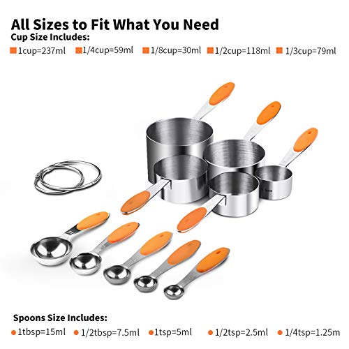 Measuring Cups : U-Taste 18/8 Stainless Steel Measuring Cups and Spoons Set of 10 Piece, Upgraded Thickness Handle(Orange) - color: Orange