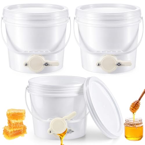 Threehoney 3 Pcs 2 Gallon Honey Bucket with Gate Honey Extractor Equipment Food Grade Bucket Food Safe Buckets with Lid for Beekeeping Supplies Extracting Storage(White,Round Style) - color: White