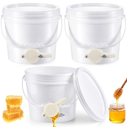 Threehoney 3 Pcs 2 Gallon Honey Bucket with Gate Honey Extractor Equipment Food Grade Bucket Food Safe Buckets with Lid for Beekeeping Supplies Extracting Storage(White,Round Style) - color: White