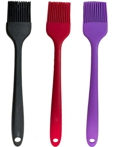 Pastry Brush For Baking,Silicone Basting Brush For Cooking,315°C Heat Resistant Food Brush for Oil & Sauce,Non-Shedding for Kitchen Butter Bread Meat Egg Wash Cake Baster(3pc Red Black Purple) - color: Black Red Purple