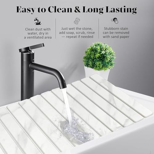 2 PCS Extra Large Stone Dish Drying Mats for Kitchen Counter, 28"(L)×16"(W) Dish Drying Mat with 8"x 4" Coasters, Eco-Friendly Diatomite Dish Drying Mat - Fits All Countertops - White Marble - color: White Marble, size: 28" x 16"