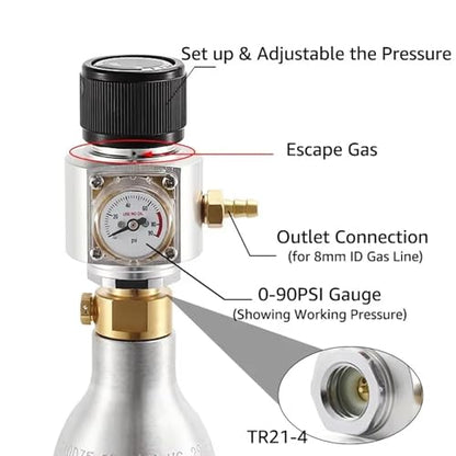 Upgrade Co2 Regulator Mini Co2 Charger for Soda Water Gas Cylinder Tr21*4 0-90PSI Homebrew Kegging Fast Carbonation(A Relief valve)