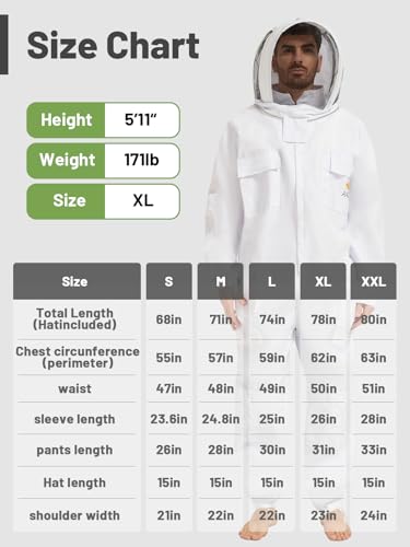 ANDES Pro Bee & Wasp Suit, Sting Proof, 2 Ventilated Veils & Gloves,XXL | Ideal for Beginner &Professional Beekeepers, Full Body Protection, Heavy Duty Fabric for Backyard & Apiary - size: XXL for 6'3" – 6'5"