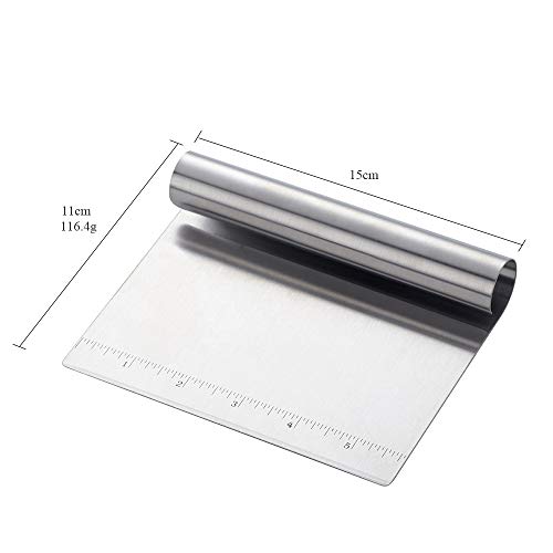 Stainless Steel Multifunctional Flour Scraper Mirror Polished Cake & Pizza Cutter Dough & Pastry Cutter Baking Scale Scraper & Butter Knife With Scale Pastry Bread Separator (Silver) - color: Silver