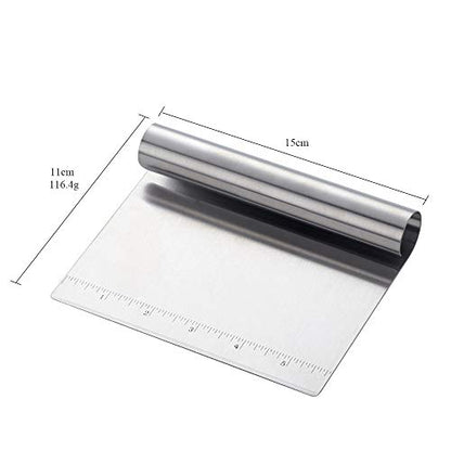 Stainless Steel Multifunctional Flour Scraper Mirror Polished Cake & Pizza Cutter Dough & Pastry Cutter Baking Scale Scraper & Butter Knife With Scale Pastry Bread Separator (Silver) - color: Silver