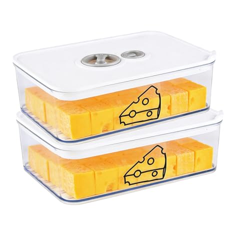 2 Pcs Cheese Container for Refrigerator,Cream Cheeses Storage Box,Cheese Keeper with Airtight Lid and Time Recording,BPA-Free Kitchen Storage Organizer Sliced,Grated,Cheddar Cheeses Saver - color: 2pack-clear