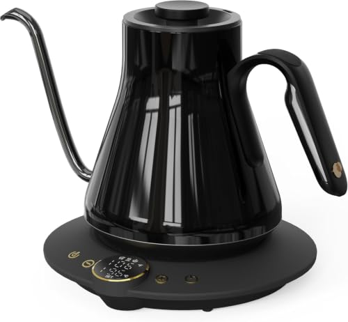 INTASTING Gooseneck Electric Kettle with ±1℉ Temperature Control for Pour Over Coffee & Tea, Quick Heating, BPA-Free Stainless Steel, Built-in Brew Timer, 1500W/0.9L (Soulages Black) - color: Soulages Black