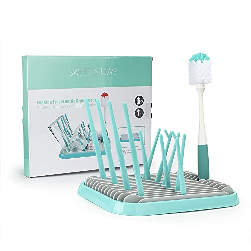 Baby Bottle Drying Rack Dryer Space Saving Travel Holder for Pump Cup Plastic Accessories - color: Green