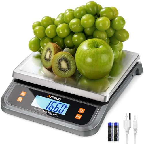 Atogou 88lb Commercial Digital Kitchen Scale 40kg/1g, with 6 Units Conversion, Stainless Steel, LCD Display, AA Battery or Plug-in Use for Baking, Bread, Cooking, Meat LC200 Grey - size: Grey 88 lb (40 kg)