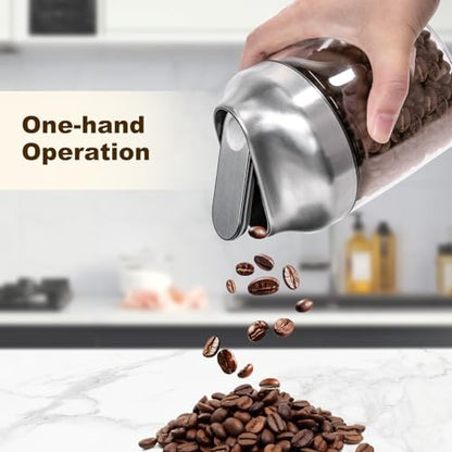 Aelga Small Glass Storage Jar with Lid, Coffee Container Canister Food Storage Jars for Coffee Beans Spice Sugar Tea Bag, Stackable Decorative Container, One-Handed Operation, 17 OZ - size: 17 OZ