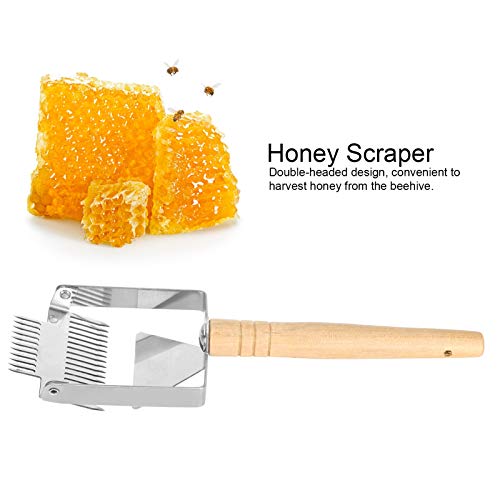 Honey Cutting Knife, Large Honey Uncapping Fork Double Head Uncapping Fork Stainless Steel Honeycomb Honey Scraper with Wooden Handle Beekeeper Equipment Tool