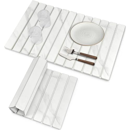 Large Stone Dish Drying Mats for Kitchen Counter, 28"(L)×16"(W) Marble-Pattern, Fast Drying Collapsible Dish Drying Mat, Eco-Friendly Absorbent Diatomaceous Earth Mats for Match Countertop
