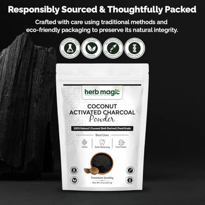Activated Charcoal Powder – 8 oz (227 g) | Coconut Shell Derived | Finely Milled Powder for DIY Tooth Powder & Beauty Use| Herb Magic