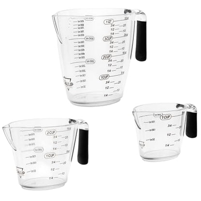 Dalup Measuring Cup Set – Clear Plastic Liquid Measuring Cups (8/16/32 oz) with Spout & Non-Slip Handle | 3-Piece Plastic Measuring Cup Set for Liquids & Dry Ingredients