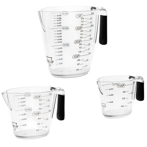 Dalup Measuring Cup Set – Clear Plastic Liquid Measuring Cups (8/16/32 oz) with Spout & Non-Slip Handle | 3-Piece Plastic Measuring Cup Set for Liquids & Dry Ingredients