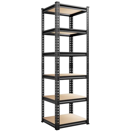 REIBII Storage Shelves 6 Tier Garage Shelving, Adjustable Shelving Units Loads 2256LBS, Narrow Shelves Units and Storage for Kitchen, Pantry, Garage, Closet, Basement, 16" W x 16" D x 72.2" H - color: Black, size: 16"W x 16"D x 72.2"H