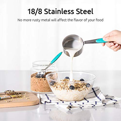 Measuring Cups : U-Taste 18/8 Stainless Steel Measuring Cups and Spoons Set of 10 Piece, Upgraded Thickness Handle (Teal) - color: Teal