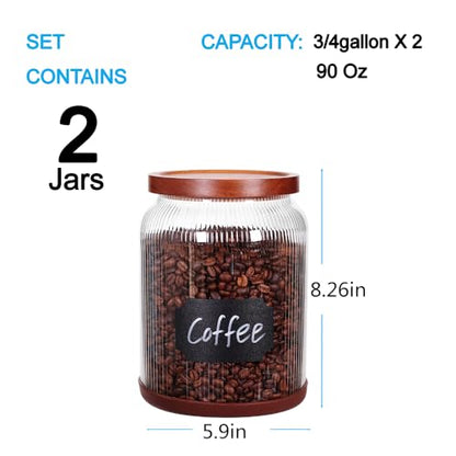 SAIOOL 2-Pack Striped Borosilicate Glass Airtight Canisters - Big mouth Large Capacity, Acacia Wood Lid, Food Storage Jars for Flour, Pasta, Pantry Organization (3/4 Gallon （2 Striped pack）) - size: 3/4 Gallon (Striped 2 pack)