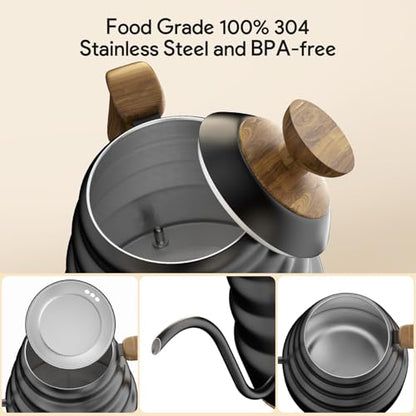 Electric Gooseneck Kettle, 30oz/0.9L Intelligent Temperature Control, Quick Heating, 304 Stainless Steel for Pour Over Coffee, Brew Tea, Boil Hot Water, 1000W （Black） - color: Black