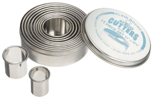 Ateco Plain Edge Round Cutters in Graduated Sizes, Stainless Steel, 11 Pc Set - size: Plain Edge, style: #5357 Round, 11 pcs