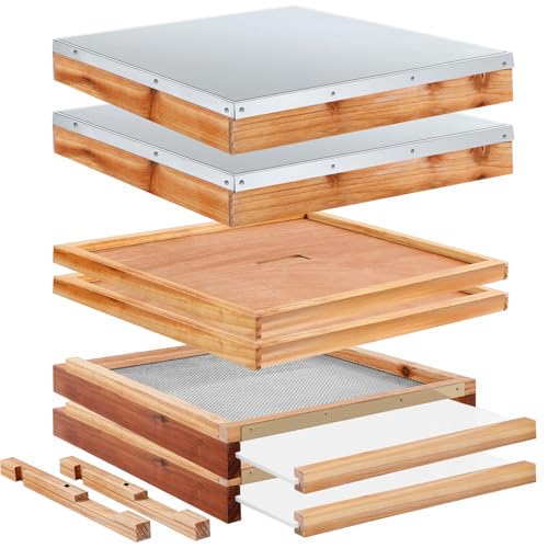 Cinnvoice 2 Set Beehive Parts Kit for 10 Frame Bee Hive, Includes Telescoping Top Cover, Inner Cover, Hive Screened Bottom Board, Entrance Reducer, Beekeeping Supplies Dipped in Beeswax